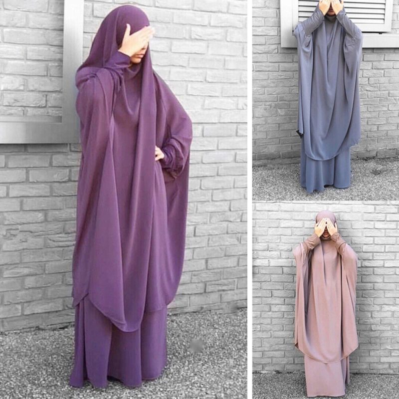 Muslim Khimar Jilbab Prayer Dress Set Women Overhead Hijab Abaya