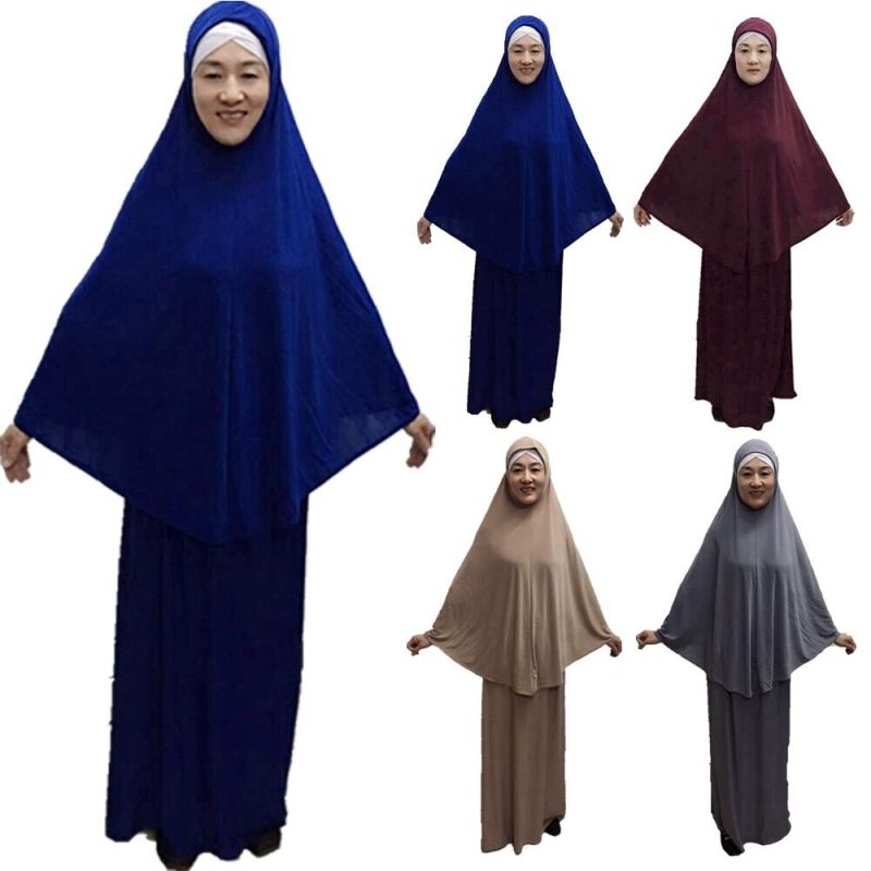 Muslim Women Prayer Hijab Dress Niqab Burquas Khimar Jilbab Abaya Islamic 2Pcs