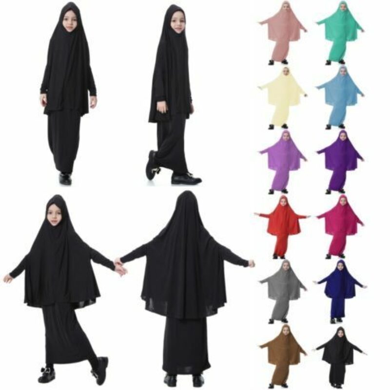 Muslim Kid Girls Hijab Dress Khimar Jilbab Islamic Abaya Niqab Burqa Prayer Suit