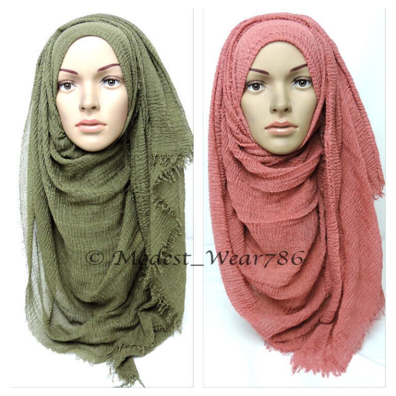 Premium Cotton Viscose Maxi Crinkle Hijab Scarf Shawl Islam Muslim 180x100cm