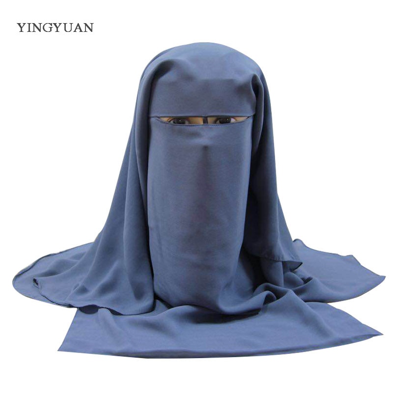 Muslim Bandana Scarf Islamic 3 layers Niqab Burqa Bonnet Hijab Cap Veil Headwear Black Face Cover Abaya Style Wrap Head Cover