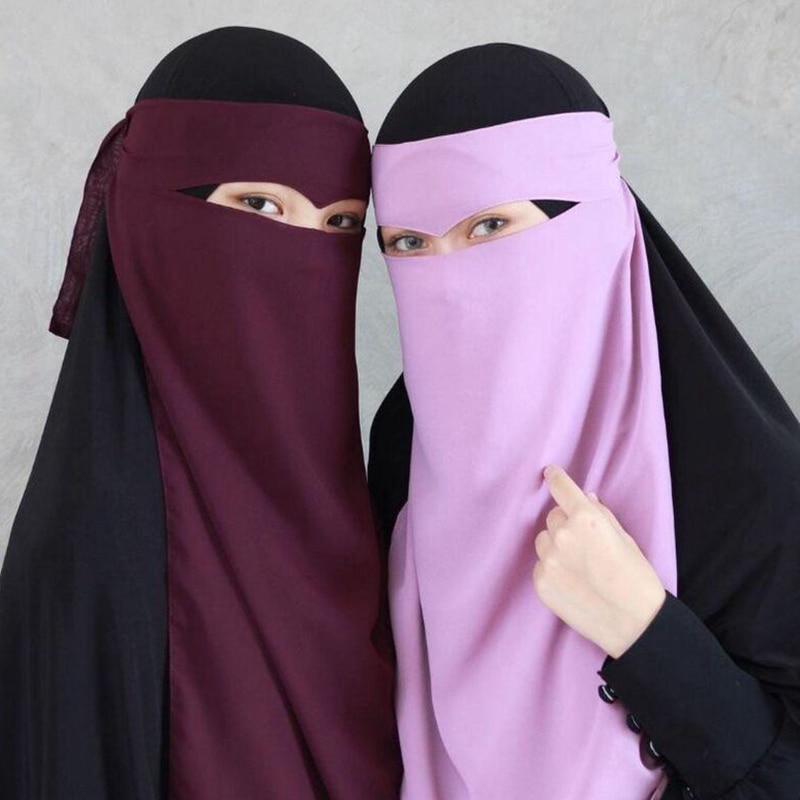 Muslim Niqab Veil One Layer Fabric Face Cover Mask Ramadan Islamic Women Scarf Dubai Turkish Turban Hijab Black With Tie Band